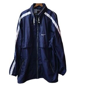 Nike Blue Windbreaker Striped Athletic Jacket XXL Packable Hood Streetwear